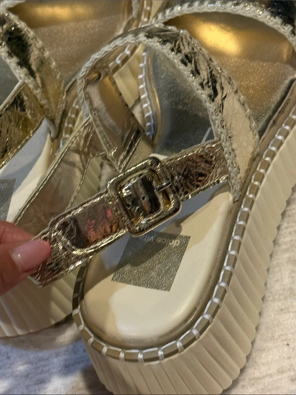 Dolce Vita women’s size 7.5 Shimmery Gold Strappy Platform Sandals. Like new